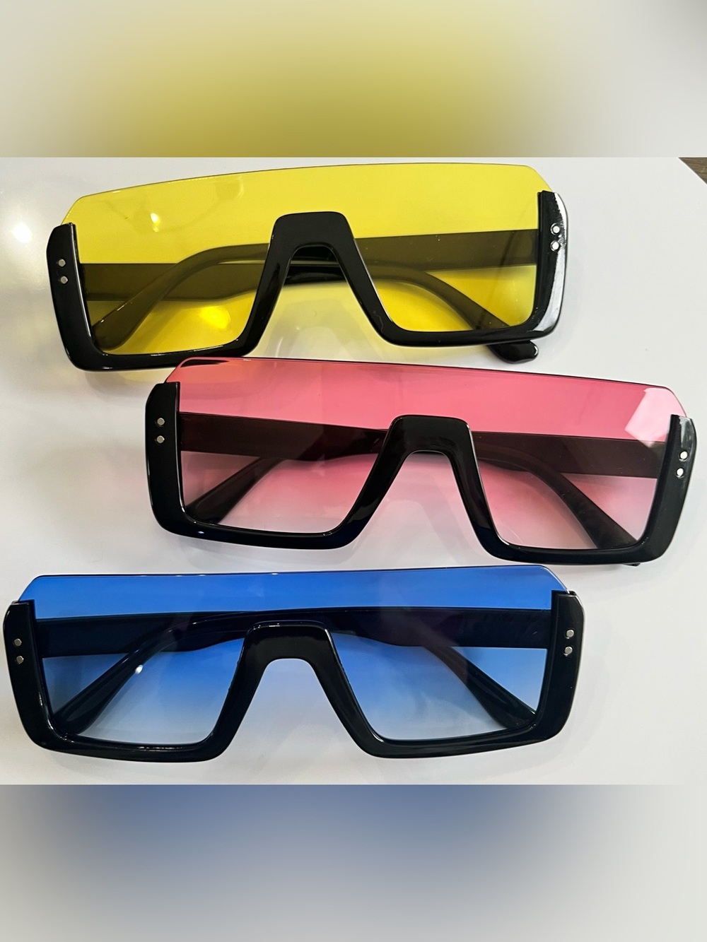 Set of 3 - Oversized Shield Sunglasses - Yellow, Pink & Blue Lenses